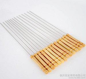 新品热销 不锈钢烧烤签木柄烧烤针不锈钢圆签扁签肉串签钢钎工具