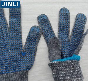 工厂直销新品600克灰纱蓝点塑手套耐磨防滑透气劳保PVC点胶