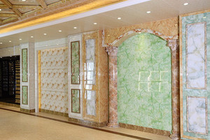 厂家批发UV仿真大理石板酒店大厅豪华装修室内墙面板装饰板仿大理石门套线 UV仿真大理石板